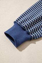 Load image into Gallery viewer, Blue Stripe Ribbed Patchwork Mock Neck Baggy Pullover Matching Shorts Set