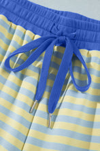 Load image into Gallery viewer, Pink Stripe Colorblock Trim Crew Neck Loose Tee Drawstring Elastic Waist 2pcs Pant Set