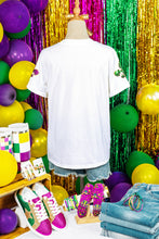 Load image into Gallery viewer, White Mardi Gras Fleur De Lis Sequin Graphic T Shirt
