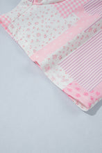 Load image into Gallery viewer, Light Pink Patchwork Floral Print Drop Shoulder Baggy Pullover Drawstring Shorts Set