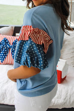 Load image into Gallery viewer, Fiery Red Stars Stripes Short Puff Sleeve Top