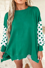 Load image into Gallery viewer, Green Polka Dot Patchwork Sleeve Crew Neck Loose Pullover Sweatshirt