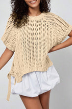 Load image into Gallery viewer, Pink Plus Size Open Knit Bow Tie Short Sleeve Sweater