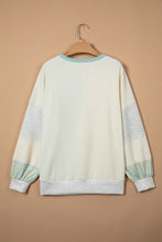 Load image into Gallery viewer, Light Blue Plaid Patchwork Round Neck Long Sleeve Top