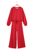 Load image into Gallery viewer, Red Polka Dot Drawstring Wide Leg Long Sleeve Top Pant Set