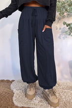 Load image into Gallery viewer, Dirty blue Elastic Waist Drawstring Wide Leg Full Length Pants