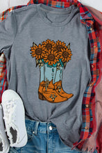 Load image into Gallery viewer, Gray Sunflower Cowgirl Boots Print Western Fashion T Shirt