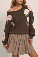 Load image into Gallery viewer, Dark Brown Floral Print Drop Shoulder Relaxed Pullover Sweater