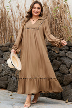 Load image into Gallery viewer, Chestnut Smocked V Neckline Leopard Piping Accent Bracelet Plus Size Long Dress