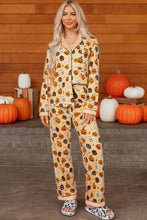 Load image into Gallery viewer, Orange Halloween Pumpkin Print Two Piece Long Sleeve Lounge Set