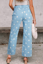 Load image into Gallery viewer, Sky Blue Polka Dot Print Raw Hem Shift Jeans