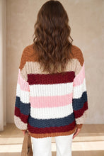 Load image into Gallery viewer, Multicolour Striped Knit Dropped Shoulder Round Neck Pullover Sweater