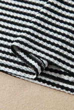 Load image into Gallery viewer, Brown Stripe Textured Knit Long Sleeve Top Elastic Waist Shorts Casual Outfit