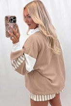 Load image into Gallery viewer, Black Striped Color Block Pullover Top Drawstring Shorts Set