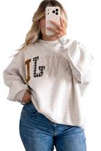 Load image into Gallery viewer, Coffee WWJD Mix Pattern Letter Graphic Exposed Seam Loose Plus Size Sweatshirt