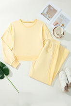 Load image into Gallery viewer, Yellow Cream Eyelet Embroidered Lace Patchwork Cropped Pullover Drawstring Pants Set