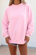 Load image into Gallery viewer, Dark Blue Colorblock Polka Dot Contrast Trim Oversized Sweatshirt