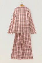 Load image into Gallery viewer, Pink Plaid Patch Pockets Long Sleeve Lounge Set