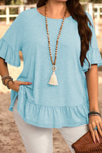 Load image into Gallery viewer, Light Blue Ruffled Short Sleeve Plus Size Casual Blouse