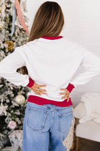 Load image into Gallery viewer, Beige Color Block Trim Merry Slogan Pullover Sweatshirt