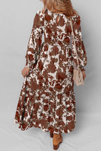 Load image into Gallery viewer, Chestnut Floral Puff Sleeve Smocked Bodice Ruffled Long Dress