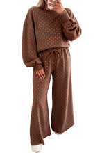 Load image into Gallery viewer, Red Polka Dot Drawstring Wide Leg Long Sleeve Top Pant Set