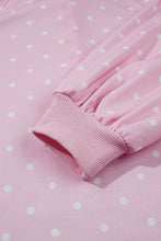 Load image into Gallery viewer, Pink Polka Dot Print Metal Button Collar Casual Pullover Sweatshirt