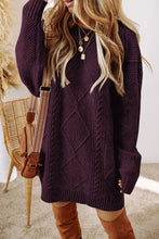 Load image into Gallery viewer, Burgundy Cable Knit Drop Shoulder Loose Fit Sweater Dress