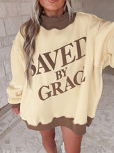 Load image into Gallery viewer, Beige Saved By Grace Print Color Block Mock Neck Oversized Sweatshirt