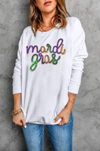 Load image into Gallery viewer, White Sequined mardi gras Graphic Crew Neck Drop Shoulder Sweatshirt