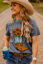Load image into Gallery viewer, Gray Sunflower Cowgirl Boots Print Western Fashion T Shirt