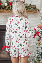 Load image into Gallery viewer, White Christmas Print Ruffle Cuff Long Sleeve Lounge Set