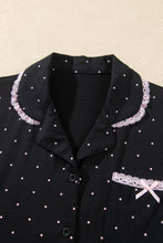 Load image into Gallery viewer, Black Polka Dot Long Sleeve Shirt Lace Detail Two Piece Pajama Pant Set