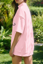 Load image into Gallery viewer, Light Pink USA Patriotic Sequin Graphic Mock Neck Oversize Tee Short Set