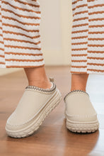Load image into Gallery viewer, White Contrast Stitch Detail Faux Suede PU Patchwork Plush Winter Clog Slippers