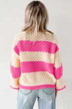 Load image into Gallery viewer, Pink Stripe Striped Colorblock Texture Drop Shoulder Sweater