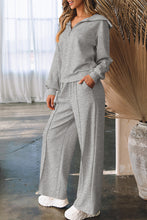 Load image into Gallery viewer, Light Grey Solid Zip Sailor Collar Pullover Athleisure Sweatpants 2pcs Set
