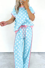 Load image into Gallery viewer, Sky Blue Polka Dot Short Sleeve Top and Pants Set