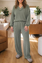 Load image into Gallery viewer, Four Leaf Clover Twisted Ribbed Exposed Seam Detail V Neck Pullover Plus Size Pant Set
