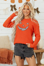 Load image into Gallery viewer, Orange Drop Shoulder Long Sleeve Round Neck Halloween Sweater