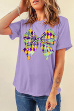 Load image into Gallery viewer, Wisteria Mardi Gras Bowknot Pattern Crew Neck T Shirt
