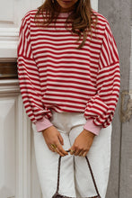 Load image into Gallery viewer, Red Stripe Cutout Open Back Long Sleeve Loose Top