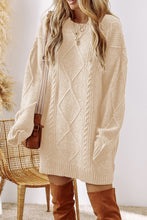 Load image into Gallery viewer, Burgundy Cable Knit Drop Shoulder Loose Fit Sweater Dress