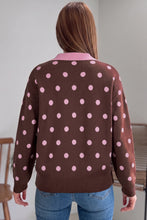 Load image into Gallery viewer, Pink Polka Dot Pattern Color Block Collared Loose Pullover Sweater