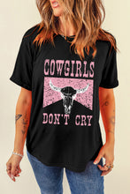 Load image into Gallery viewer, Black COWGIRL DONT CRY Steer Head Print Short Sleeve Top
