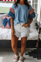 Load image into Gallery viewer, Fiery Red Stars Stripes Short Puff Sleeve Top