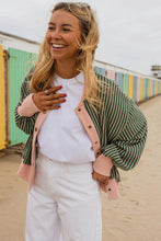 Load image into Gallery viewer, Green Stripe Striped V Neck Patchwork Long Sleeve Regular Fit Cardigan