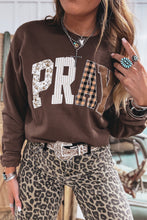 Load image into Gallery viewer, Gray Floral Buffalo Plaid Striped Embroidered Patch Western Pullover Sweatshirt