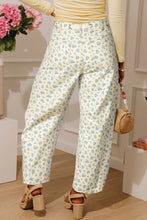 Load image into Gallery viewer, Beige Grommet Knot Waist Floral Barrel Leg Jeans