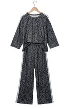 Load image into Gallery viewer, Pink Leopard Print Varsity Striped Detail 3/4 Sleeve Top Shift Pant Set
